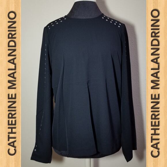 CATHERINE MALANDRINO NWT Blouse Tops Long Sleeve Studs Size Small Color Black - Picture 1 of 6